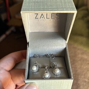 Zales Silver Teardrop Pearl Jewelry Set
